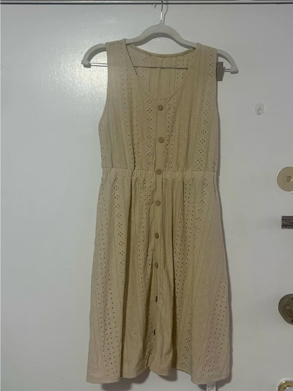 Cupshe Cream Eyelet Button-Front Midi Dress - Picture 2 of 5
